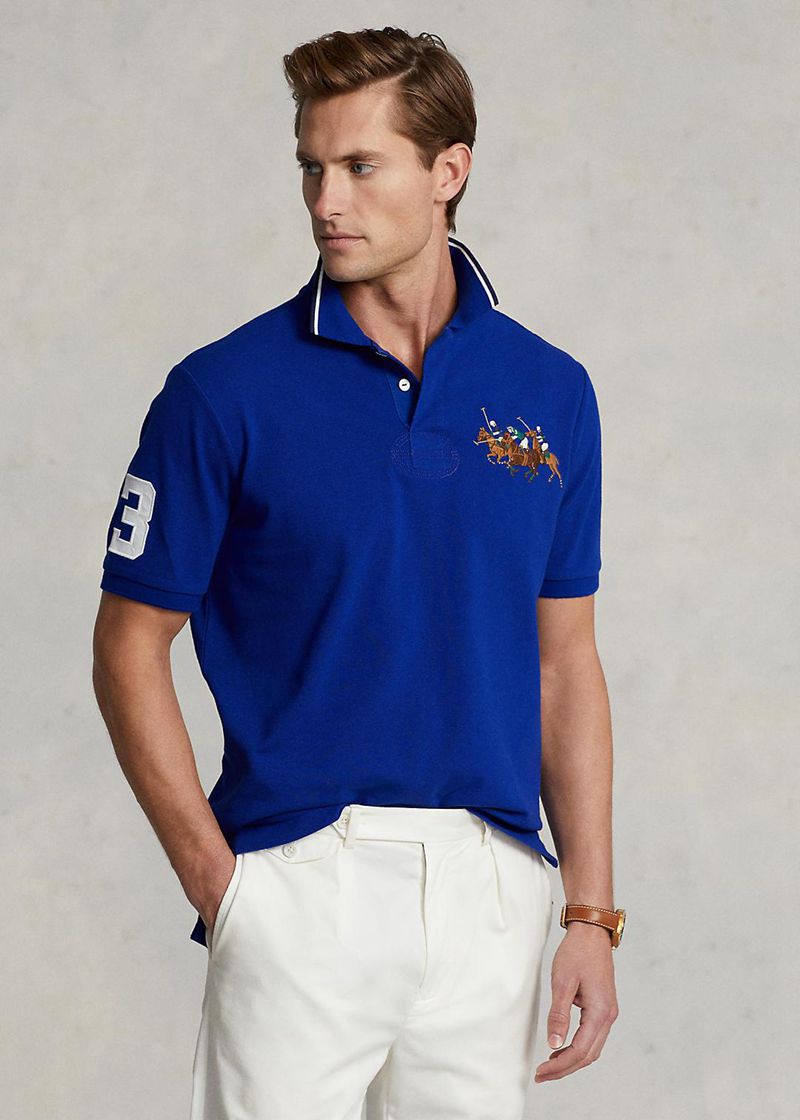 Poleras Polo Polo Ralph Lauren Hombre Custom Slim Fit Triple-Pony Chile Azules TBPMF-8079